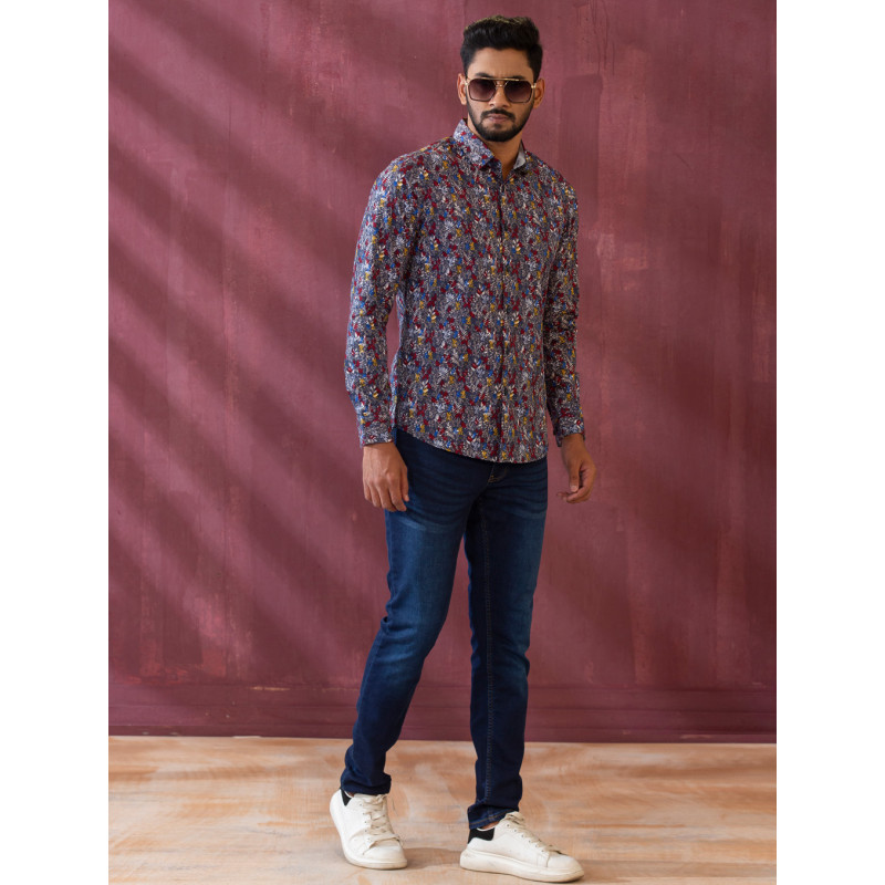 Demand Multi Color Leaf Printed Casual Long Sleeve