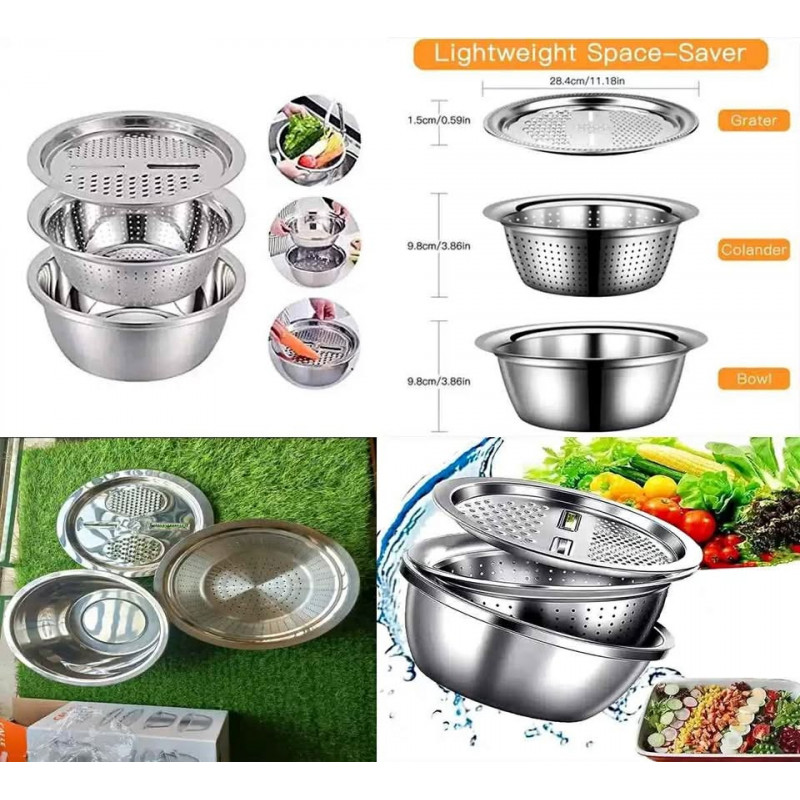 3 IN 1 VEGETABLE CUTTER WITH DRAIN BASKET  