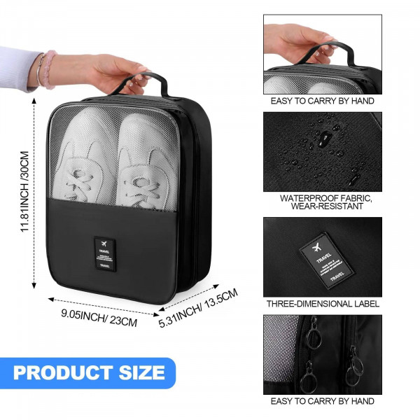 Black-Waterproof Shoe Bags for Travel Bag for Packing Portable Shoe Cubes