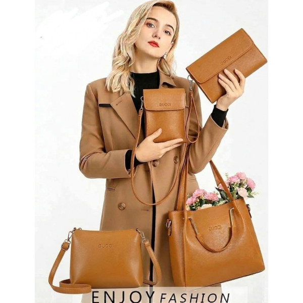 4 PCS Leather LADIES FASHIONABLE COMBO Bag (Brown)
