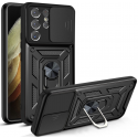 For Samsung Galaxy Ultra Series Kickstand Case with Slide Lens Cover, Built in 360° Rotate Ring Stand Magnetic Car Mount Cover