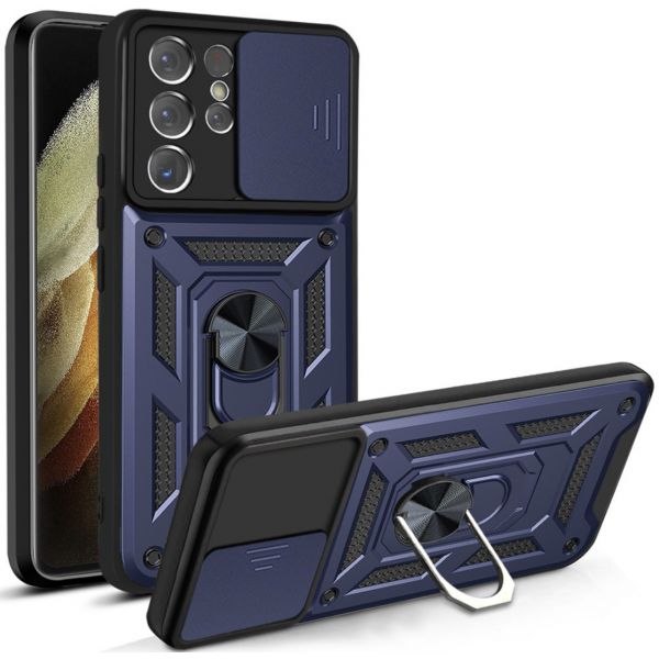 For Samsung Galaxy Ultra Series Kickstand Case with Slide Lens Cover, Built in 360° Rotate Ring Stand Magnetic Car Mount Cover