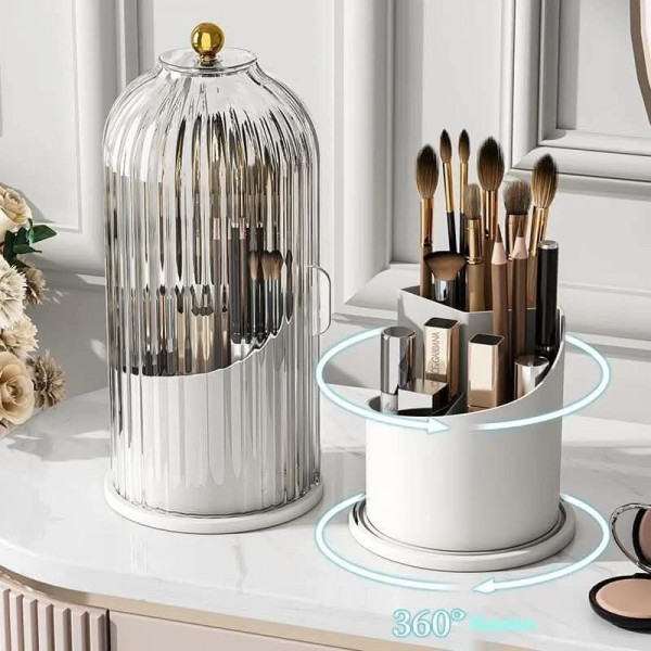 360° Rotating Luxury Makeup Brushes Holder (Transparent White)
