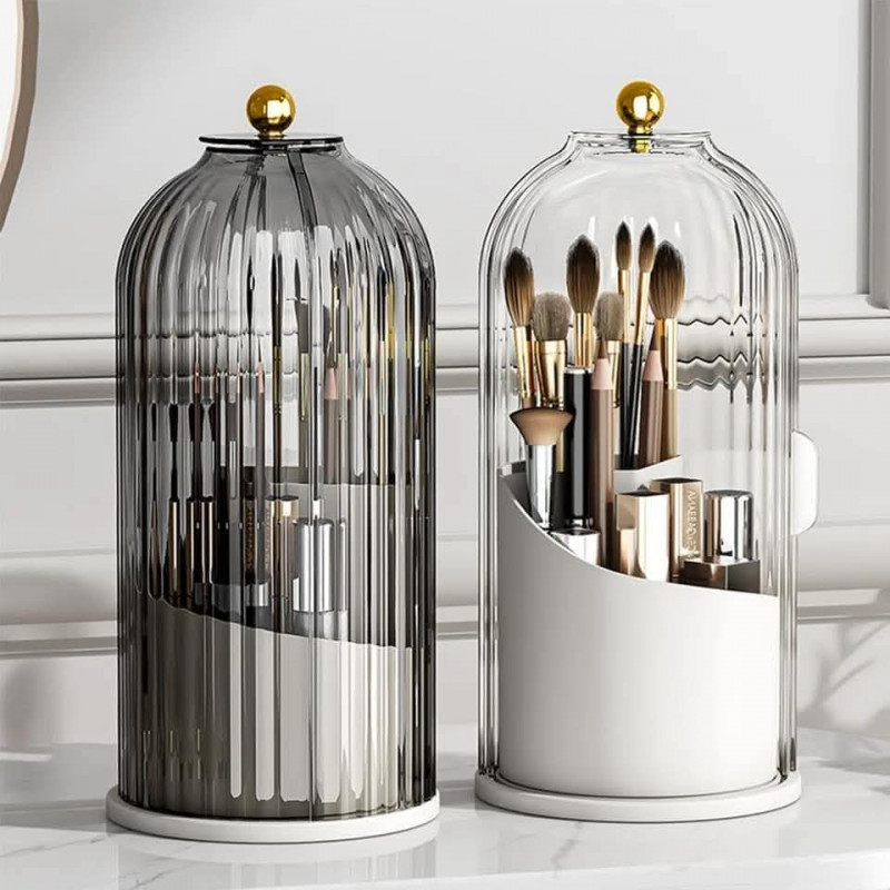 360° Rotating Luxury Makeup Brushes Holder (Transparent Black)