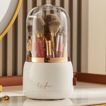 360° Rotating Portable Makeup Brushes Holder ( White Colour)