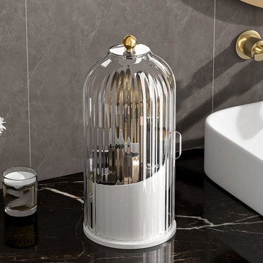 360° Rotating Luxury Makeup Brushes Holder (Transparent White)