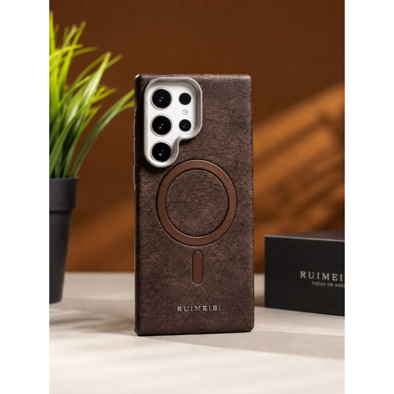 Suitable Plain Leather Electroplating Magnetic Wireless Charging Case For Samsung Galaxy Ultra Series