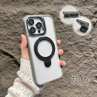 Premium Hard Rubber Bumper Camera & Magsafe Double Stand Case with Extra Lens Protector