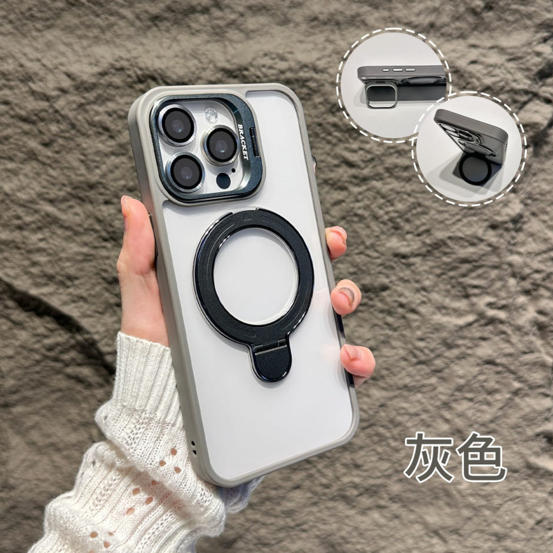 Premium Hard Rubber Bumper Camera & Magsafe Double Stand Case with Extra Lens Protector