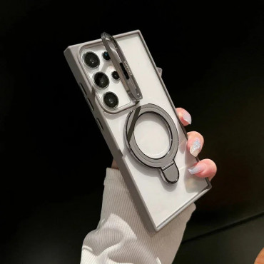 Premium Hard Rubber Bumper Camera & Magsafe Double Stand Case with Extra Lens Protector for Samsung Galaxy