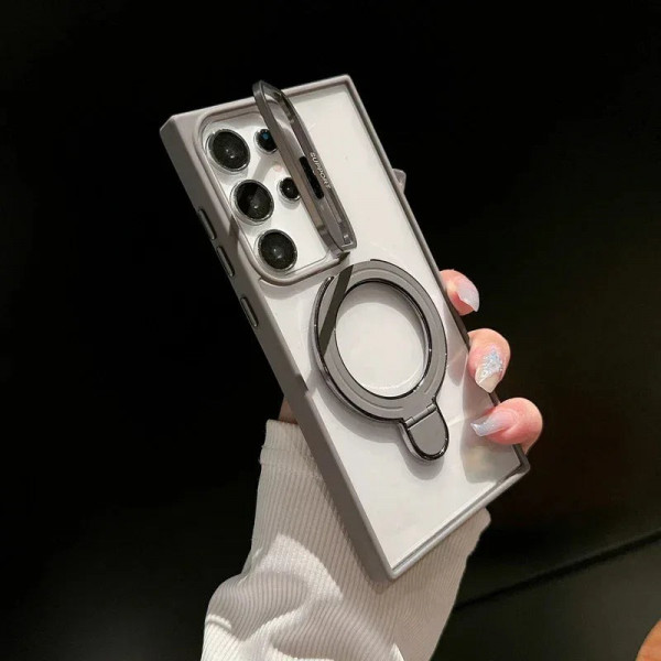 Premium Hard Rubber Bumper Camera & Magsafe Double Stand Case with Extra Lens Protector for Samsung Galaxy
