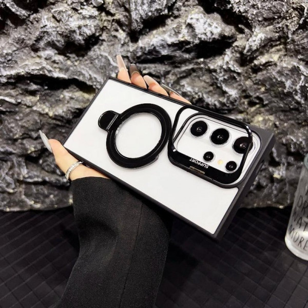 Premium Hard Rubber Bumper Camera & Magsafe Double Stand Case with Extra Lens Protector for Samsung Galaxy