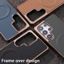 Luxury Business Plating Frame Leather Magnetic Phone Case For Samsung Galaxy Magsafe Wireless Charge Shockproof Cover