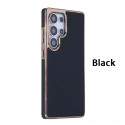 Luxury Business Plating Frame Leather Magnetic Phone Case For Samsung Galaxy Magsafe Wireless Charge Shockproof Cover