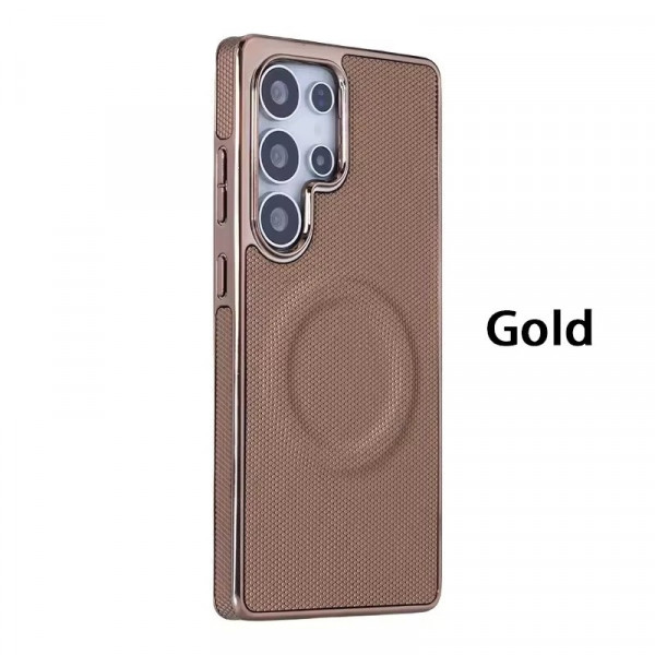 Luxury Business Plating Frame Leather Magnetic Phone Case For Samsung Galaxy Magsafe Wireless Charge Shockproof Cover