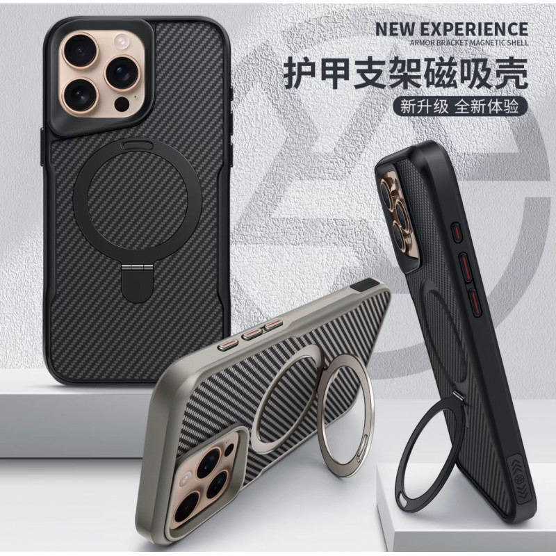 Luxury Carbon Fiber Kickstand Magsafe Case For Iphone 12 To 17 Pro Max