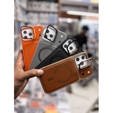 Case Pro Skin Feel PU Leather Magnetic Camera Glass Stand Case for iPhone