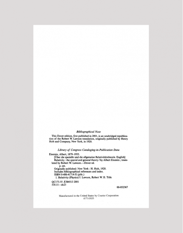 Relativity: The Special and General Theory