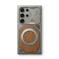 Wooden- Texture Cyber Armor Case With Magnetic Ring Kickstand