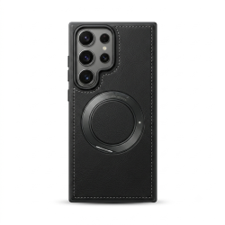 Magnetic Leather Phone Case with Integrated Ring Stand