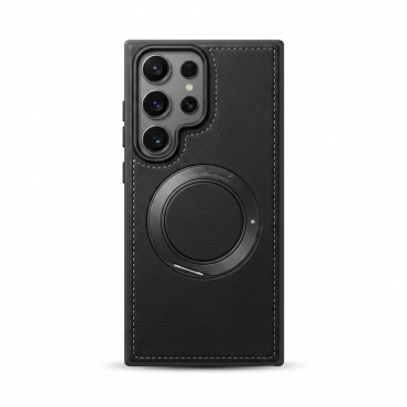 Magnetic Leather Phone Case with Integrated Ring Stand