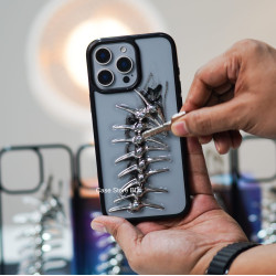 INS 3D Metal Fish Bone Clear Phone Case For iPhone