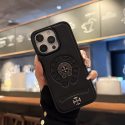 Black Metal Logo Leather Case for iPhone 