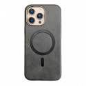 Retro Electroplated Frame PU Leather Texture MagSafe Case