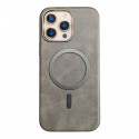 Retro Electroplated Frame PU Leather Texture MagSafe Case