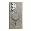 Retro Electroplated Frame PU Leather Texture MagSafe Case