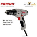 CROWN Electric Drill / Screwdriver 280W 10mm Keyless chuck Variable speed CT10113