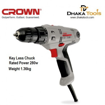 CROWN Electric Drill / Screwdriver 280W 10mm Keyless chuck Variable speed CT10113