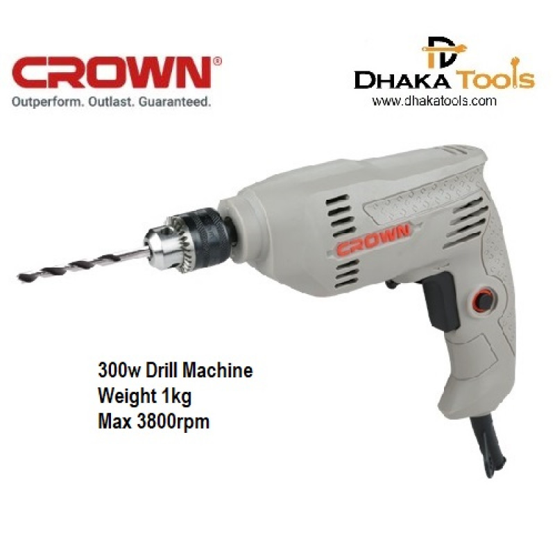 CROWN Electric Drill 300Watt, 6.5mm (1/4") CT10125