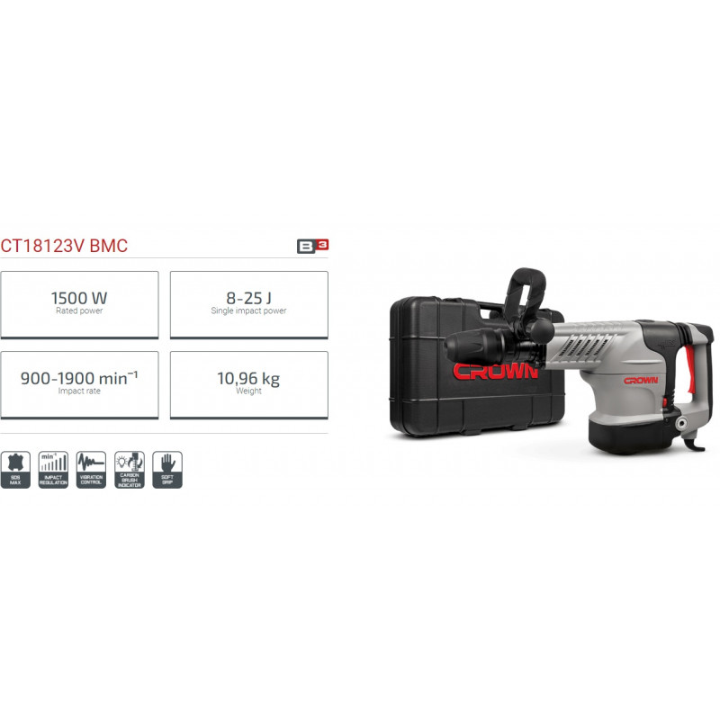 CROWN Demolition Hammer SDS-MAX 1500W Model CT18123V