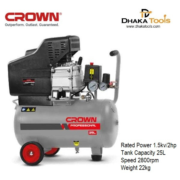 Crown 25L Air Compressor, 2HP, Tank Capacity: 25L, 8 Bar, Model: CT36028