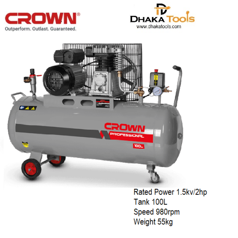 CROWN 100L Air Compressor 2HP/1.5kW, Tank Capacity: 100L; Model: CT36031