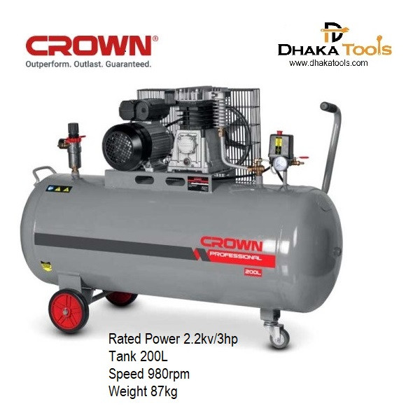 Crown 200L Air Compressor, 3HP, Tank Capacity:200L, Model CT36032
