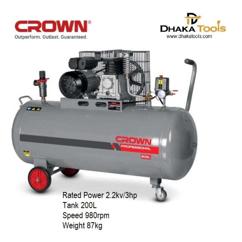 Crown 200L Air Compressor, 3HP, Tank Capacity:200L, Model CT36032