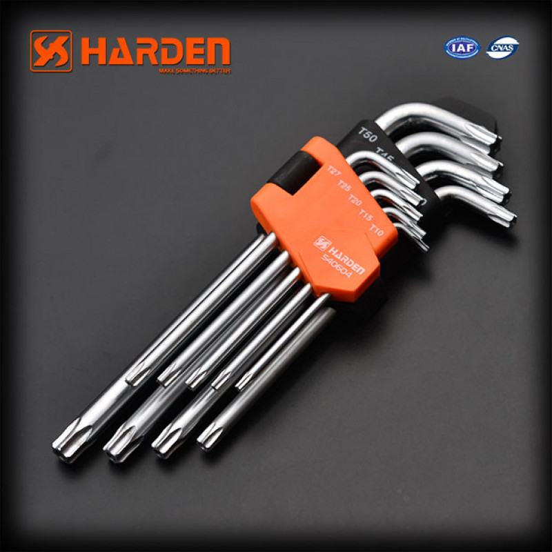 Harden 9Pcs Medium Torx Key Wrench Hex key ( T10, T15, T20, T25, T27, T30, T40, T45, T50mm ) Model: 540604