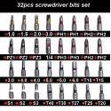 Harden 33pcs Screwdriver Bits Set ( Flat, Philip, Pozi, Hex, Torex & Square bits ) Model: 550833