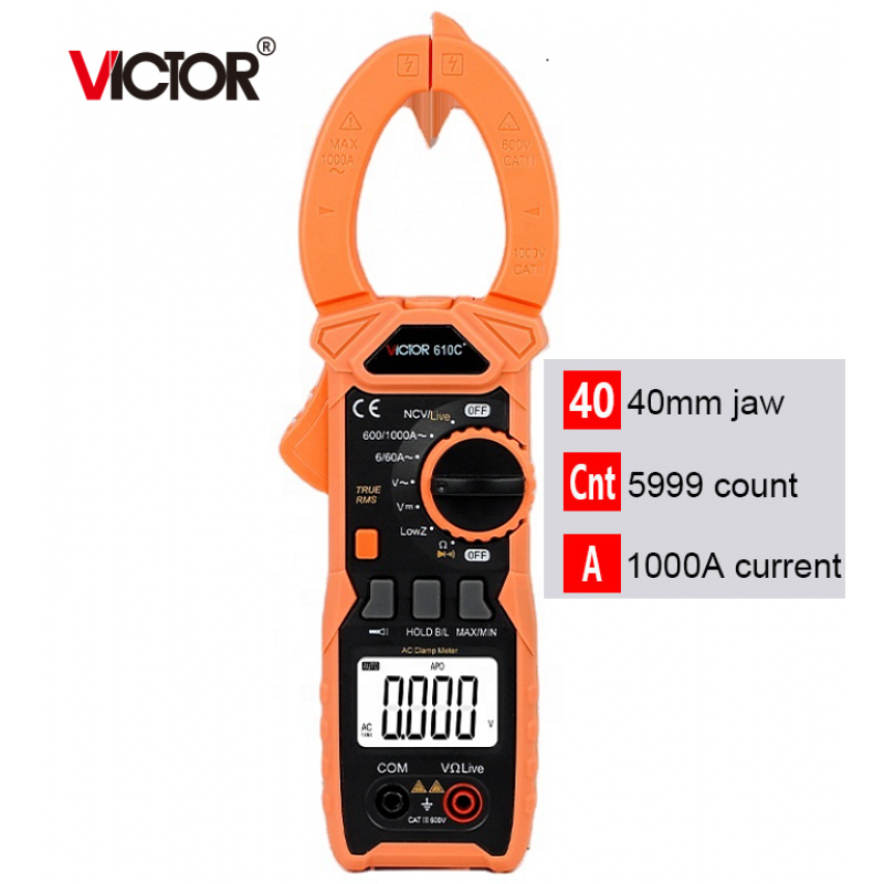 VICTOR 610C+ AC 1000A 750V Digital Clamp Meter DC 1000V 5999 counts VFC True RMS NCV Live Flashlight clam