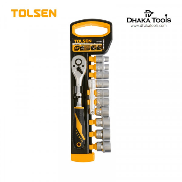 TOLSEN 12 Pcs 3/8" Ratchet Handle with Socket Set Industrial Series Model: 15151