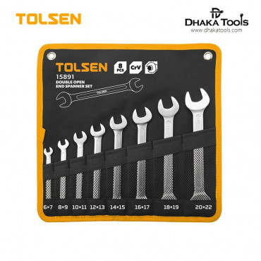 TOLSEN 8 Pcs Double open end spanner Set (6×7, 8×9, 10×11, 12×13, 14×15, 16×17, 18×19, 20x22mm), Cr-V, Model: 15891