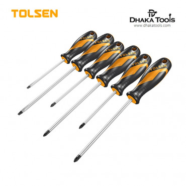TOLSEN 6Pcs Screwdriver Set Anti-Slip Grip Magnetized Flat Phillips Pozidrive 20014