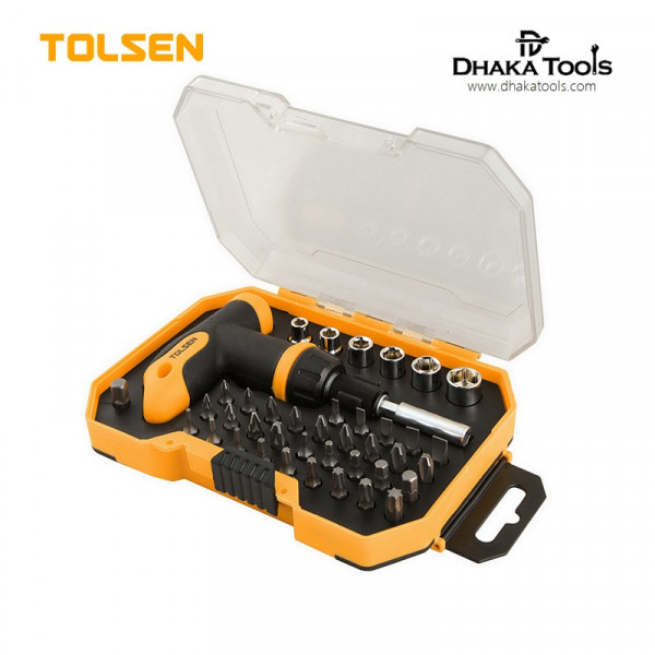 TOLSEN 41Pcs Bit & Ratchet Socket Set w/ Quick Change T-Handle Model: 20036