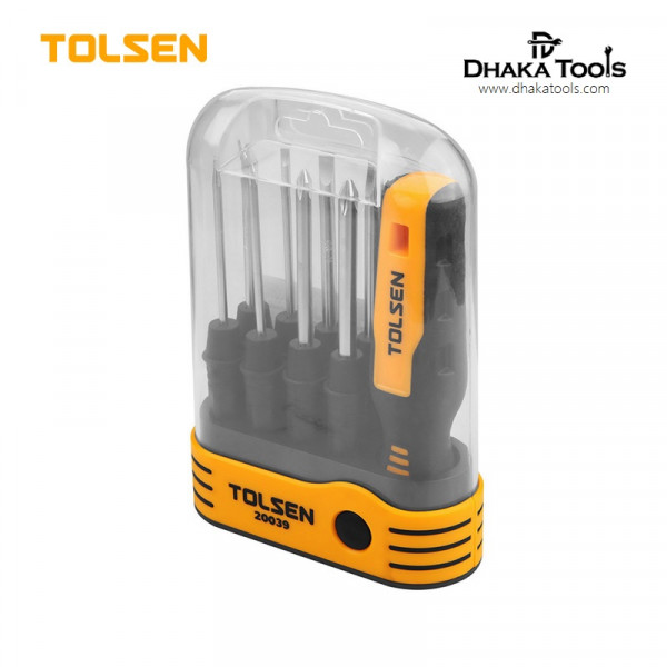 TOLSEN 20039 8 in 1 Interchangeable Screwdriver Set w/ Case 9Pcs