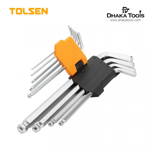 TOLSEN 9Pcs Ball Point Long Arm Allen Hex Key Set (1.5/2/2.5/3/4/5/6/8/10mm) Model: 20053