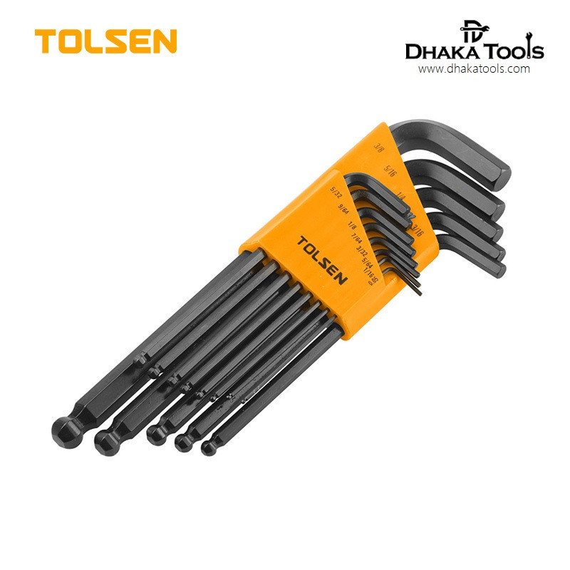 TOLSEN 13Pcs Ball Point Long Arm Allen Hex Key Set (Inches) Black Finish  Model: 20090