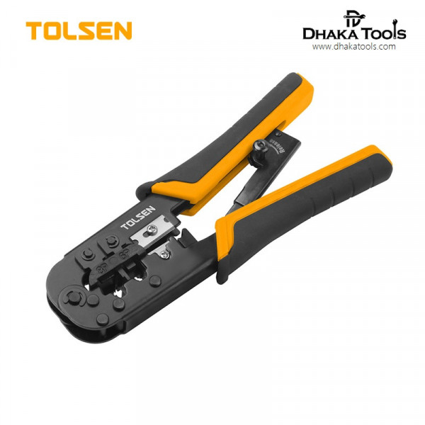 TOLSEN Ratchet Modular Crimping Pliers with round cable stripper (7.3/185mm 8P/6P)  Industrial Grade Model: 38054