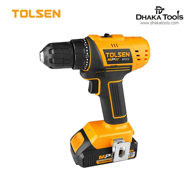 TOLSEN 20V LI-ION Cordless Drill 10mm with 2 Battery & Tool Bag (All in One 20V Battery) screwdriving / drilling CE Approved Model: 87212